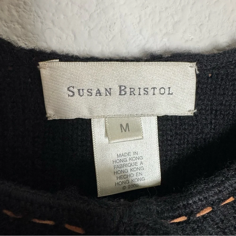 Susan Bristol vintage hand embroidered black leaf wool cardigan medium